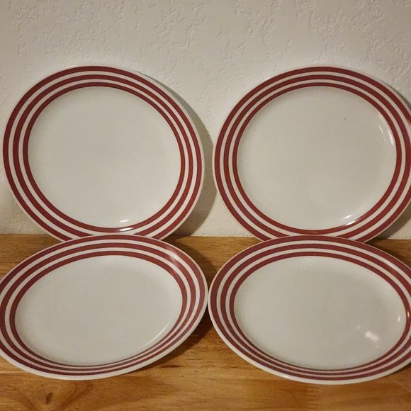 Set of 4 Corelle Rose Rainbow Bread Dessert Salad Plates 7" thick red stripes - Picture 6 of 11